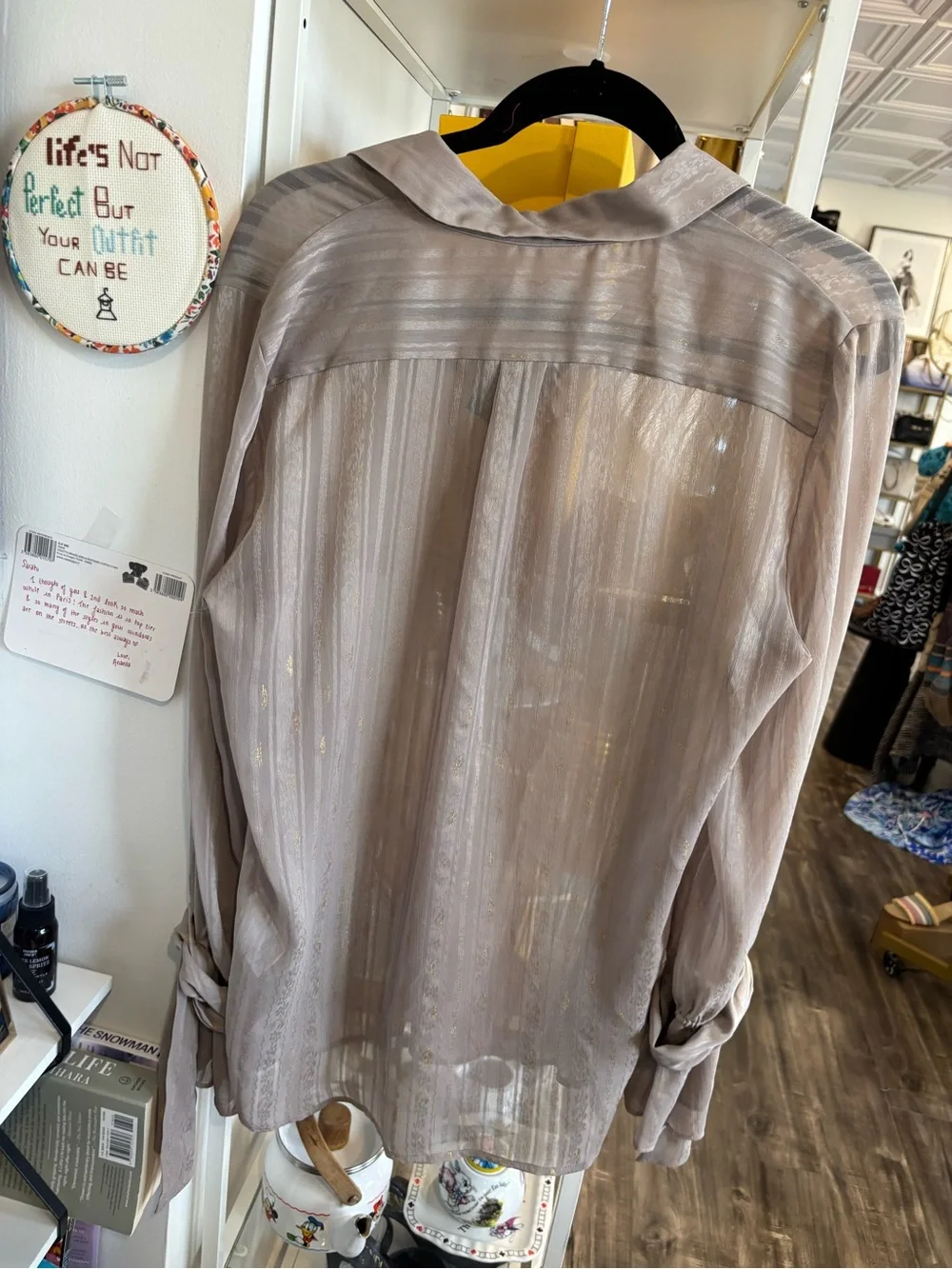 Banana Republic Silver-Taupe Sheer Button-Down Blouse - Picture 3 of 3